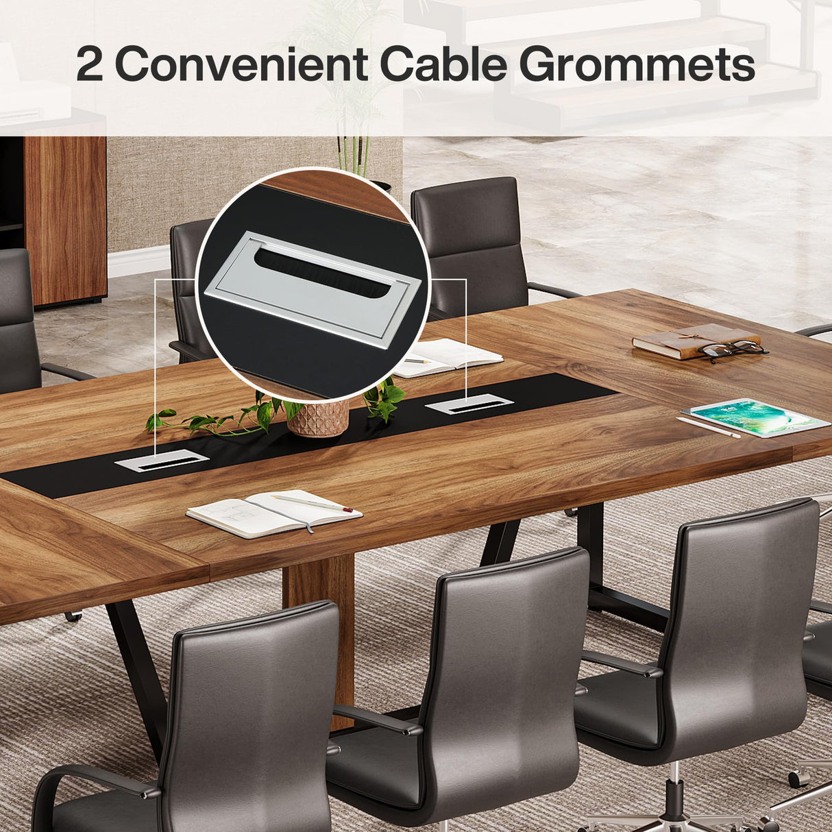 Tribesigns 8FT Large Conference Table for 10 People, Industrial 94.5-Inch Meeting Table with Two Grommets, Rectangular Podcast Training Table for Home Office, Studio, Business, 2 PCS Tribesigns