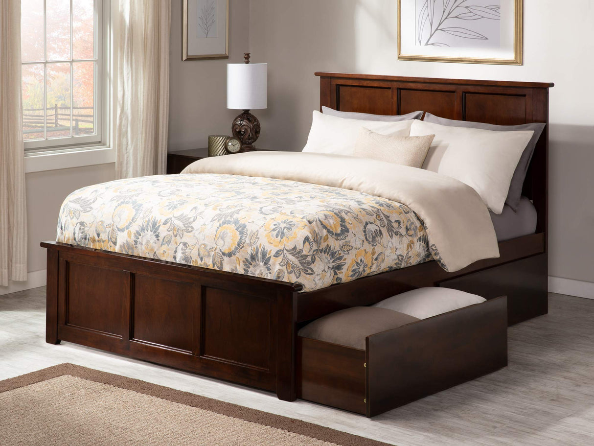 Atlantic Furniture AR8646114 Madison Platform Bed with Matching Foot Board and 2 Urban Bed Drawers, Queen, Walnut AFI