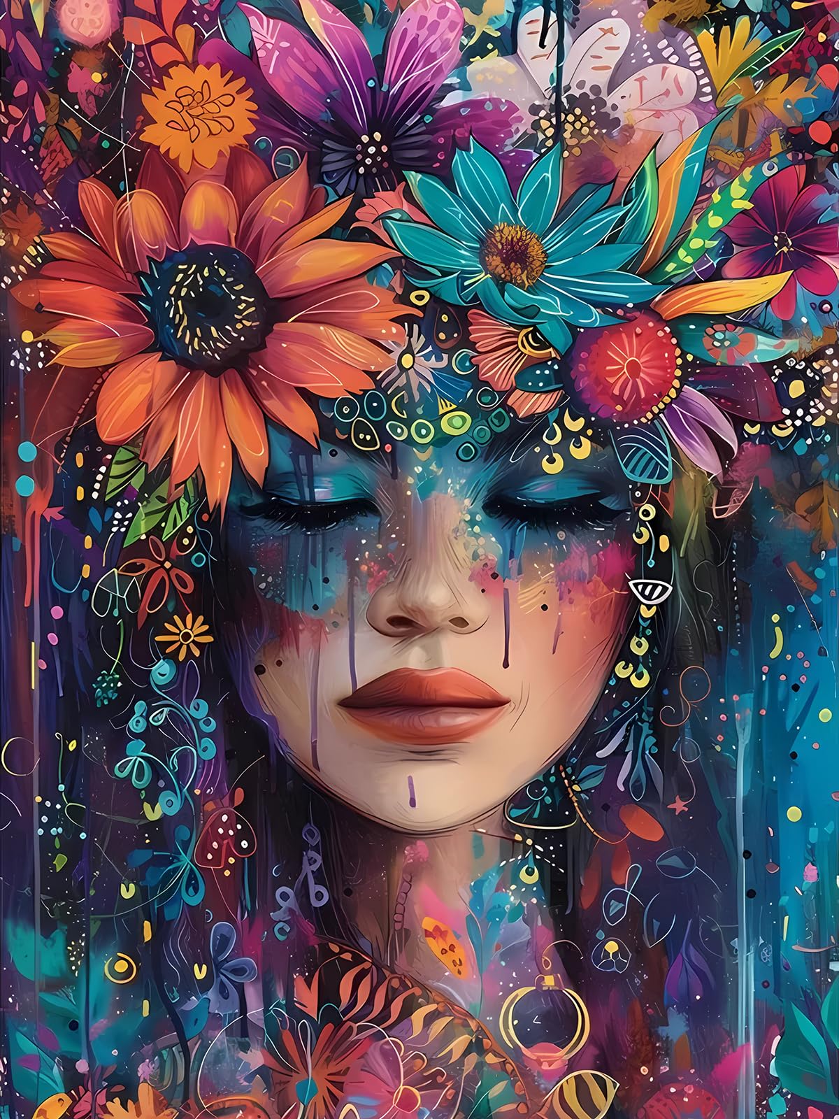 Beautiful Woman Diamond Art Kits for Adults, Flower Diamond Painting Kits, Dimond Art Paintings Kit, 5D Diamond Dot, Small Gem Painting Kit, Crystal Art Beginner, Home Wall Decor Gifts (12x16inch) Rekxtmo