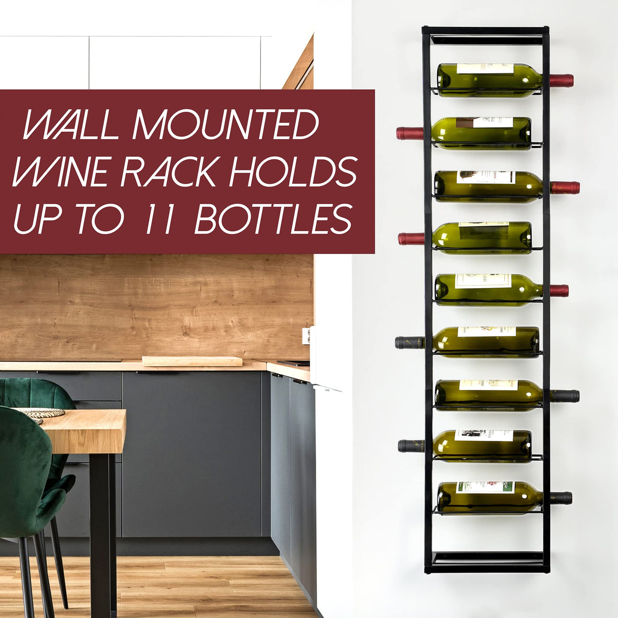 AQAREA Wall Mounted Wine Rack: Metal Hanging 10 Bottle Wine Holder - Black Wine Storage Rack AQAREA