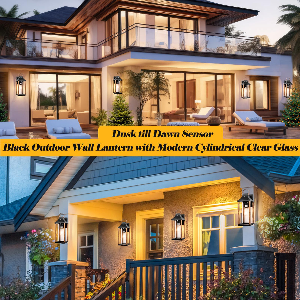 Roravilila Dusk to Dawn Outdoor Light Fixture Rustic Wood, 17โ Large Outside Light for House Cylindrical Glass IP65 Waterproof Outdoor Lantern Scone Farmhouse Porch Light Exterior Wall Mounted Lamp Roravilila