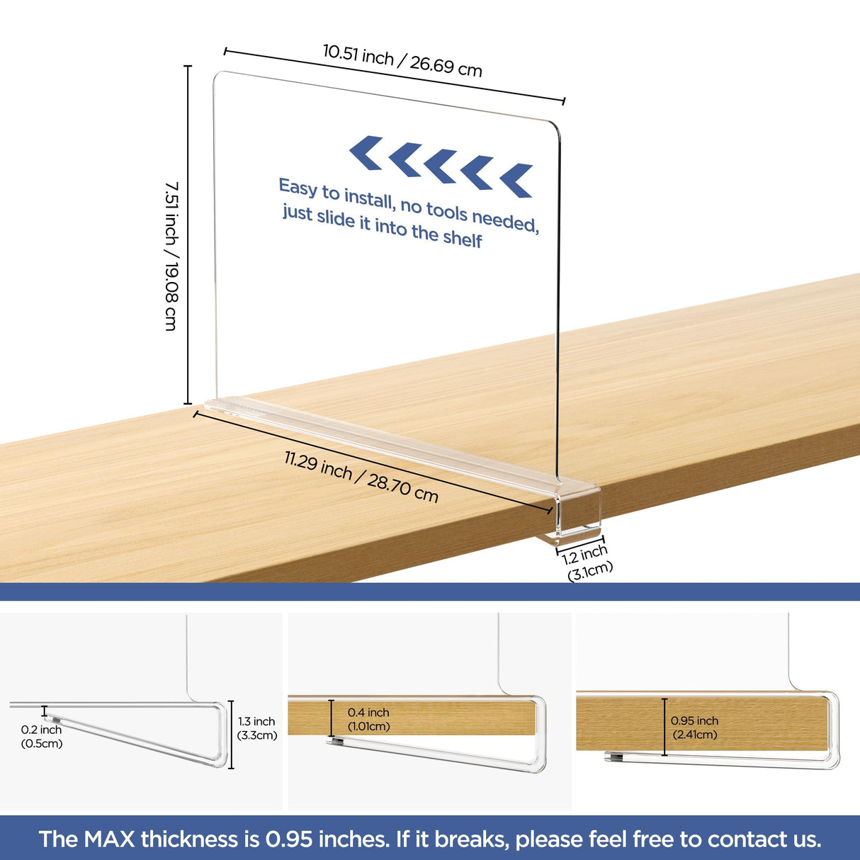 HBlife 6 Pack Closet Organizers and Storage, Clear Shelf Dividers, Vertical Purse Organizer for Closet Perfect for Sweater, Shirts, Handbags in Bedroom and Kitchen, Acrylic Bookshelf for Organization HBlife