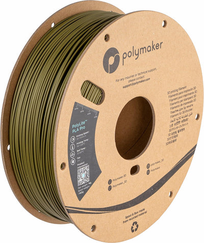 Polymaker PLA PRO Filament 1.75mm, Tough & High Rigidity Army Green 1.75mm 1kg Cardboard Spool - PolyLite PLA PRO 3D Printer Filament 1.75mm, Print with Most 3D Printers Using 3D Filament