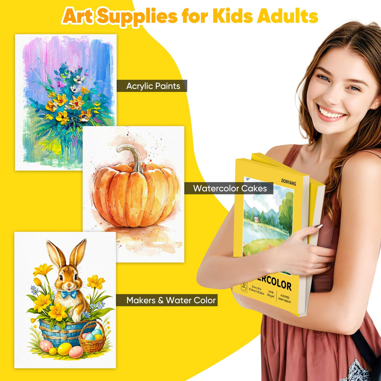 11"x14" Large Watercolor Paper Pad, Easter Basket Stuffers, Valentines Gifts for 8 9 10 11 12 13 14 Year Old Teens Girl Boys, 140 lb Heavyweight Cold Press Craft Paper for Kids Adults Painting Drawing Donyang