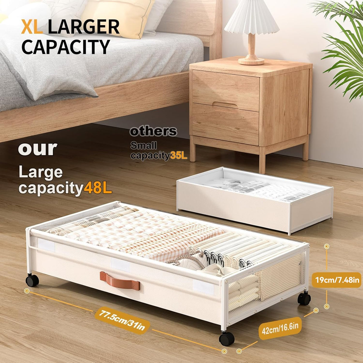 Eastherry Under Bed Storage with Wheels, XXL Larger Under Bed Storage Containers with Clear Lids, 31'' Lengthen Underbed Shoe Organizer for Shoes Clothes(White 2 Pack, XXL(31"x16.6"x7.48")) Eastherry