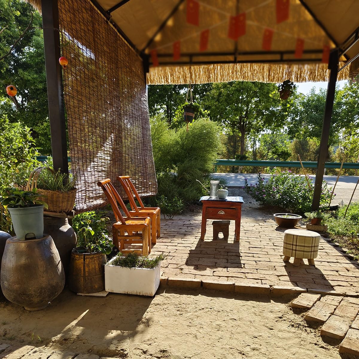 Natural Bamboo Blinds for Windows, UV Protection Outdoor Roller Shades Cordless Roll Up Reed Roman Blinds for Patio Privacy, Retro Bamboo Curtain with Lifter, width 24 30 36 48 52 64 72in(52"W x 72"H) KAKVSRBPER