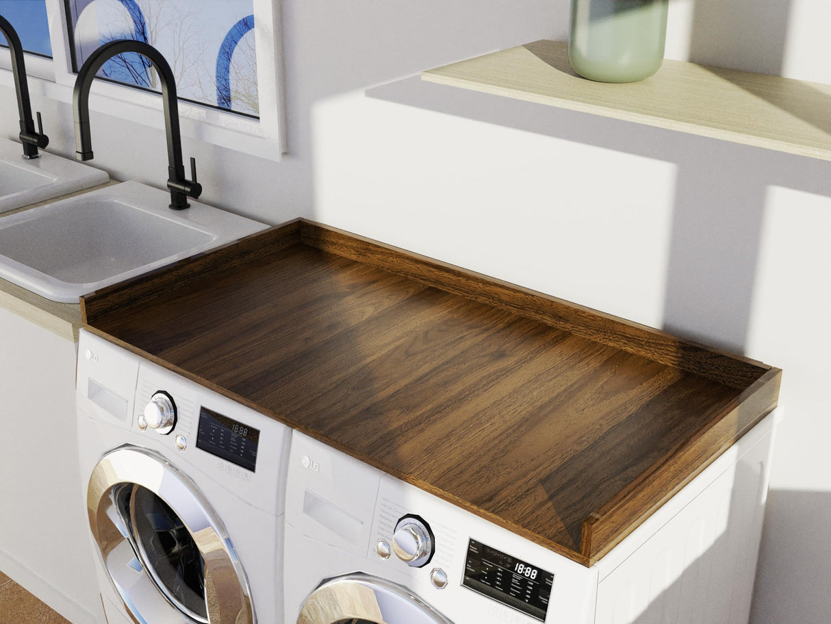 OfficeSimpli Washer Dryer Countertop, Made in USA, Non-Slip Pads, Laundry Room Wood Topper, Washer Dryer Cover for Top, Laundry Guard, Laundry Countertop (California Walnut, Standard (27.5" x 54")) OfficeSimpliUS