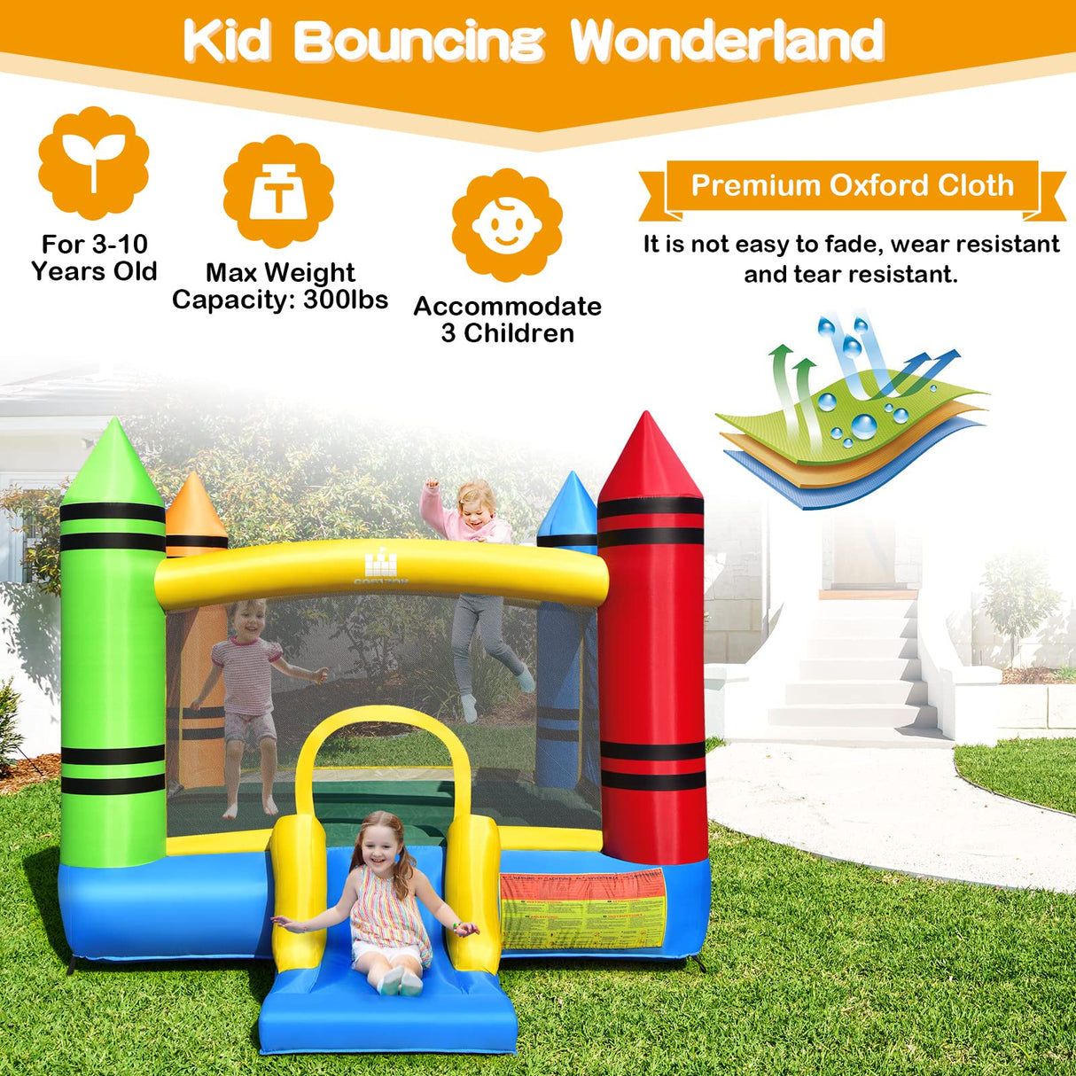 Costzon Inflatable Bounce House, Party Castle Bouncy House for Kids 12ft L x 9ft W x 6ft H Indoor Outdoor Fun with Large Jumping Area & Fun Slide, Toddler Bounce House for Backyard Birthday Gifts Costzon