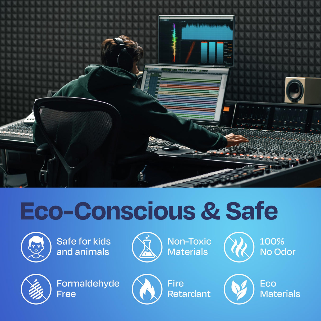 Ekkogo 18-Pack Sound Proof Foam Panels for Walls 12X12X2" Acoustic Panels Pyramid Style Sound Panels for Studio and Home Noise Reduction with Vibredux HD Ekkogo