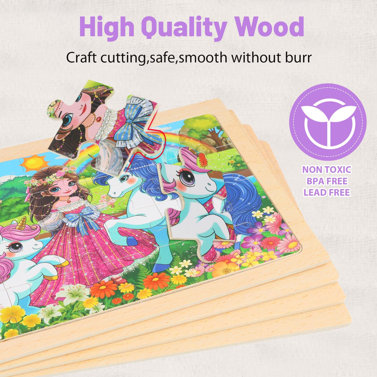 Wooden Puzzles for Kids Ages 4-6, 24 Piece Unicorn Mermaid Princess Jigsaw Puzzles 4 Packs, Preschool Toddlers Learning Activity Puzzles Toys for Girls 3 4 5 6 Years Old OSBOO