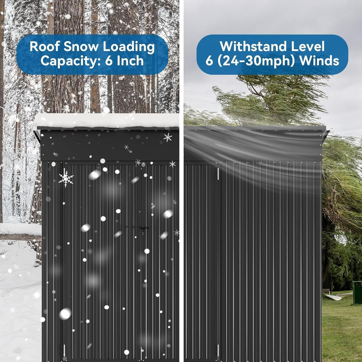 BinpLax 8'x4' Shed Galvanized Steel Storage Sheds with Triple Doors Weatherproof Outdoor Utility Sheds, Dual Lock Lean to Shed with Sloped Roof for Mower, Bike, Generator, Garden Tools (Black) BinpLax