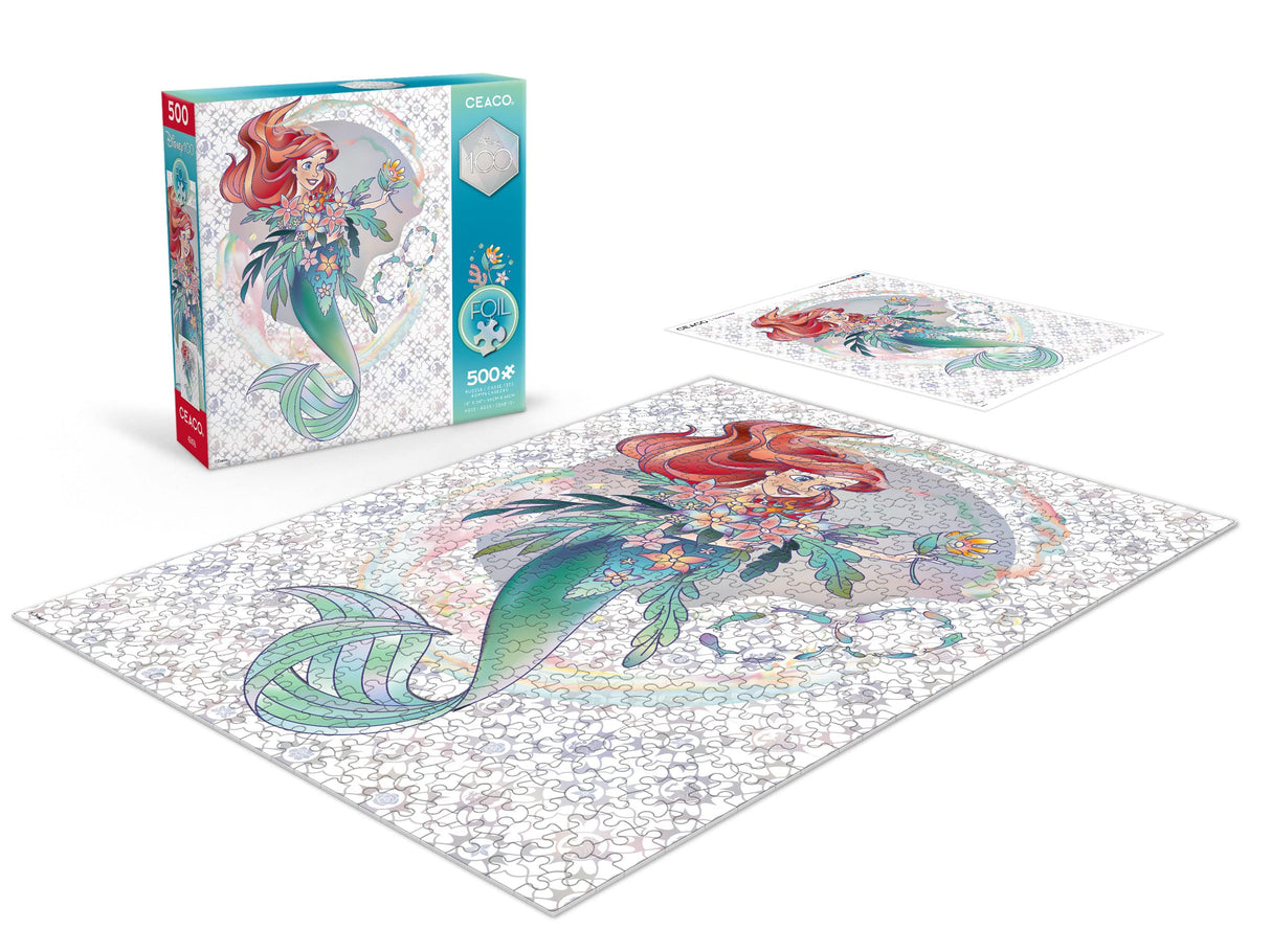 Ceaco - Disney's 100th Anniversary - Foil Puzzle - The Little Mermaid - Platinum Princess Ariel - 500 Piece Jigsaw Puzzle Ceaco