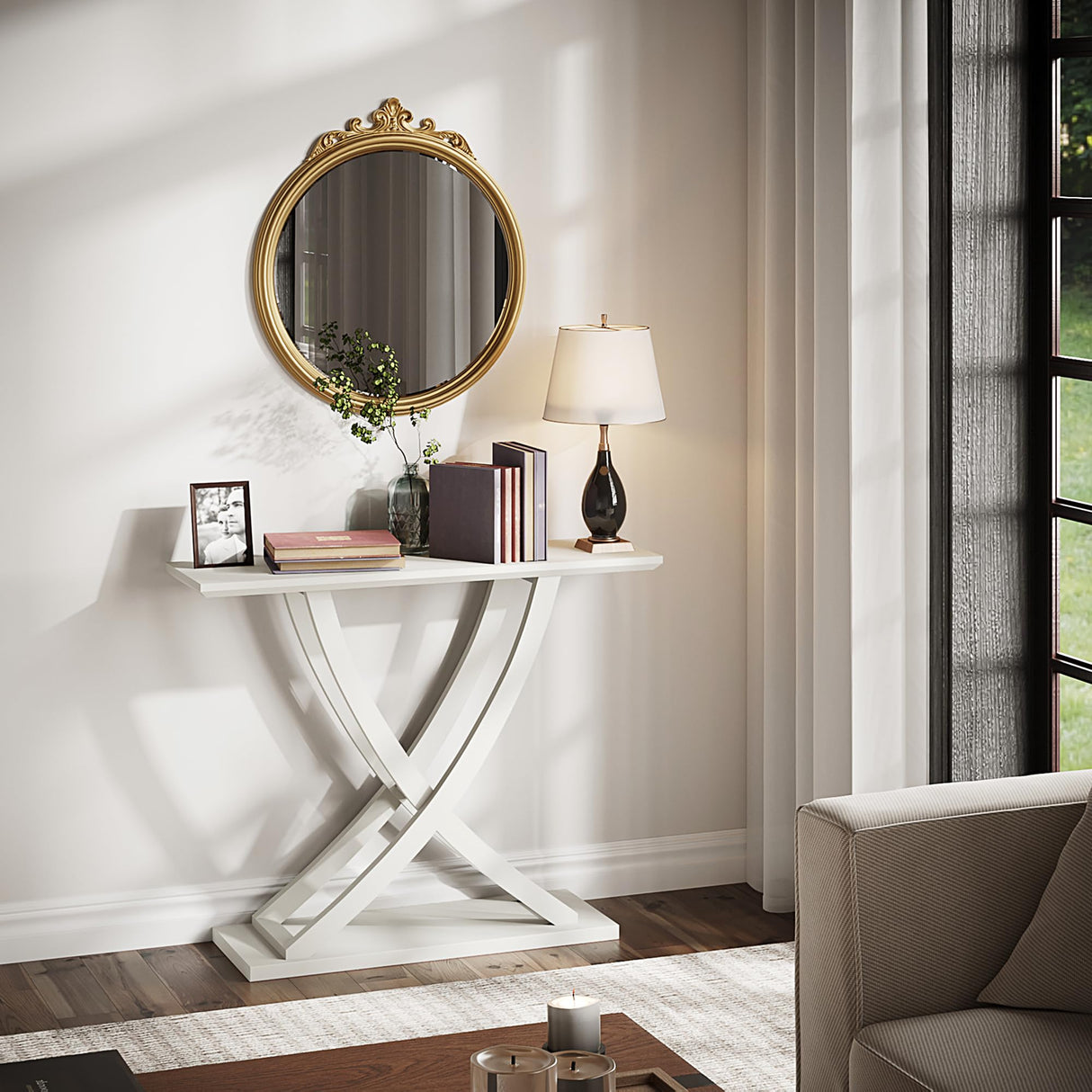 ChooChoo Console Table, Farmhouse Entryway Table for Hallway, 39 inch Wood Sofa Foyer Table with Storage for Entrance, Living Room, White ChooChoo