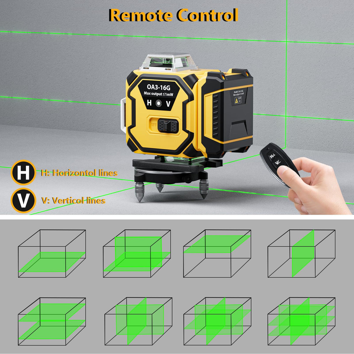 16 Line Laser Level 360 Self Leveling,Professional 4 x 360 Laser Level with Pulse Mode,4D Green Alignment Laser for Construction and Picture Hanging,with 2 Batteries,Magnetic Bracket,Hard Carry Case ENRIPRT