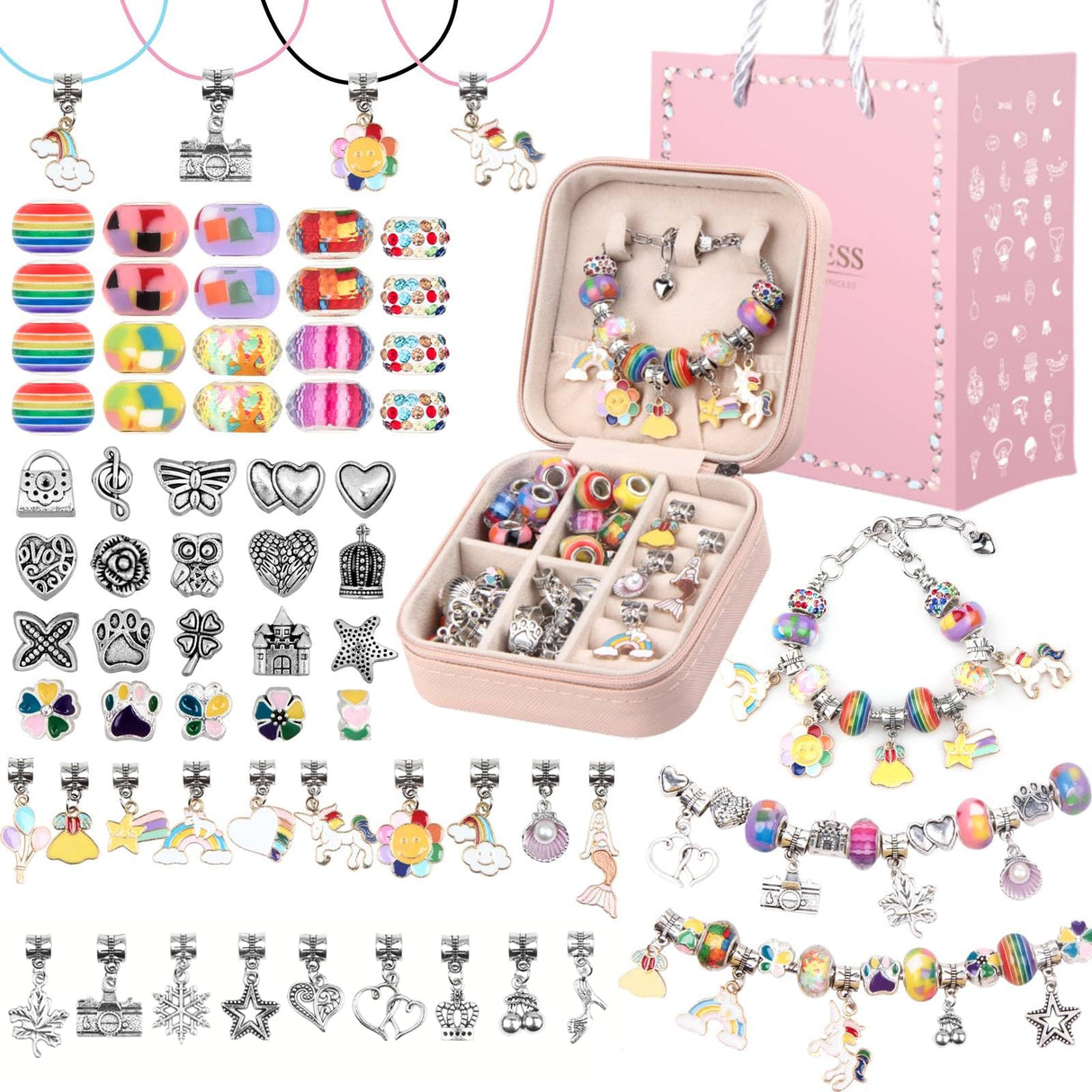 UFU Charm Bracelet Making Kit Girls Beads for Jewelry Making Kit, Unicorns Arts Crafts Gifts Set for Teen Girls Age 5 6 7 8-12, with a Portable Bracelet Organizer Box UFU