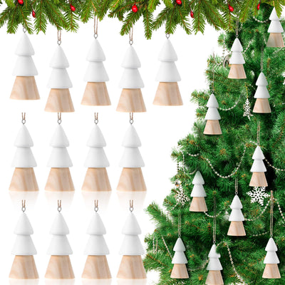 RattanView 12Pcs Wooden Christmas Ornaments Wood Ornaments for Crafts Christmas Tree Decoration Natural Paulownia Wooden Christmas Tree Gifts DIY Painted Wooden Ornaments for Xmas Outdoor Indoor Decor