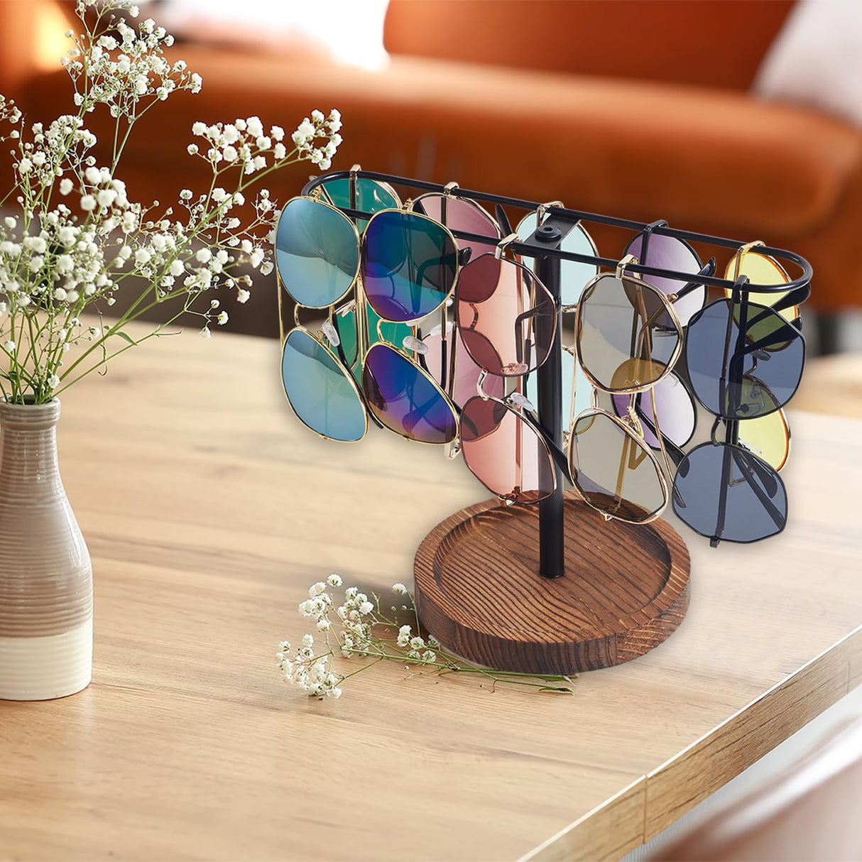 BDBDYEAY Sunglass Organizer, Multiple Glasses Holder Stand for Men and Women, Wood Eyeglass Holder Rack, Metal Sunglasses Organizer Storage for dresser, desk, bedroom, nightstand BDBDYEAY