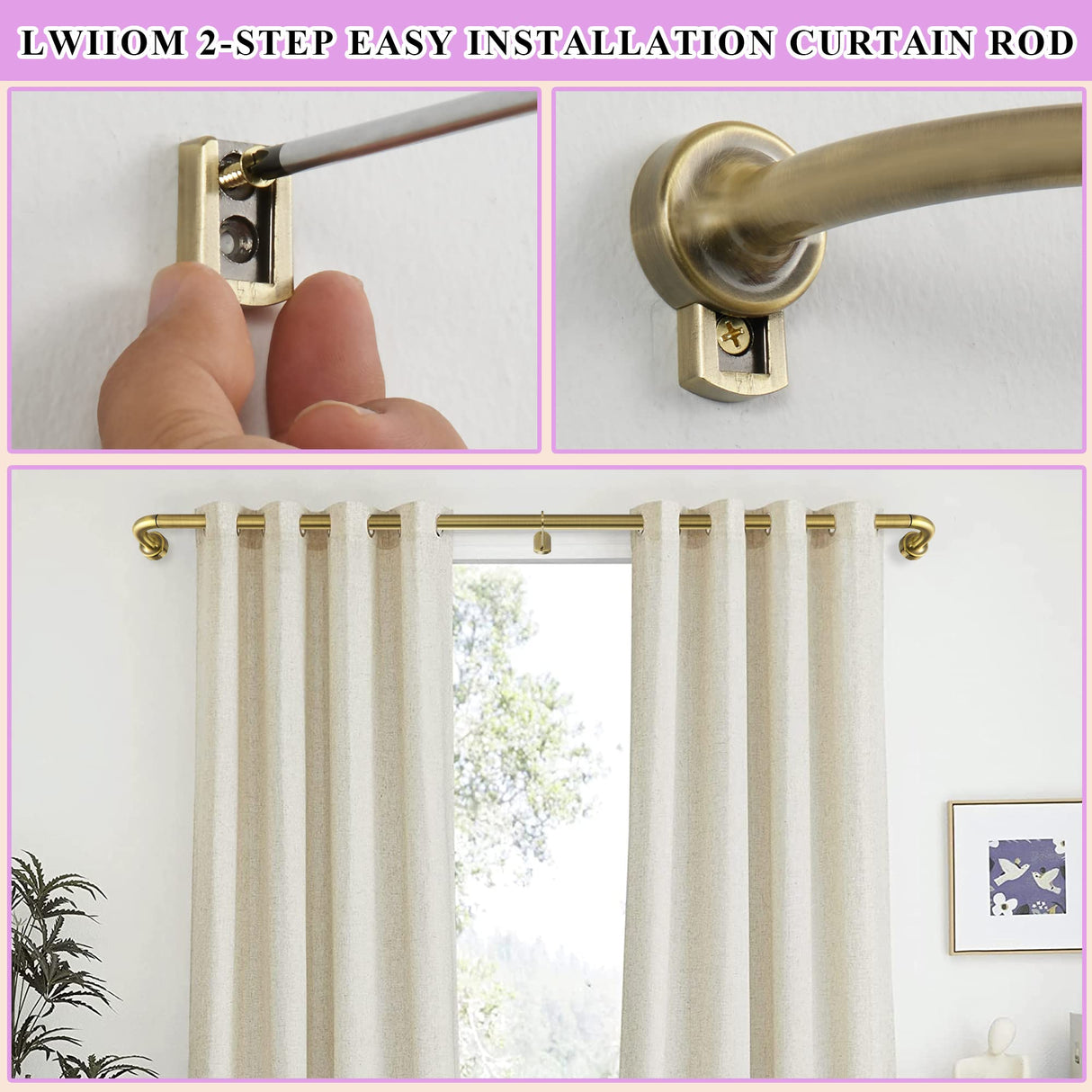 Antique Bronze Disc Curtain Rods, 84-144 Inches Window Curtain Rod,Adjustable Room Darkening Curtain Rod with Aluminum Finials and Brackets,Wrap Around Design Lwiiom