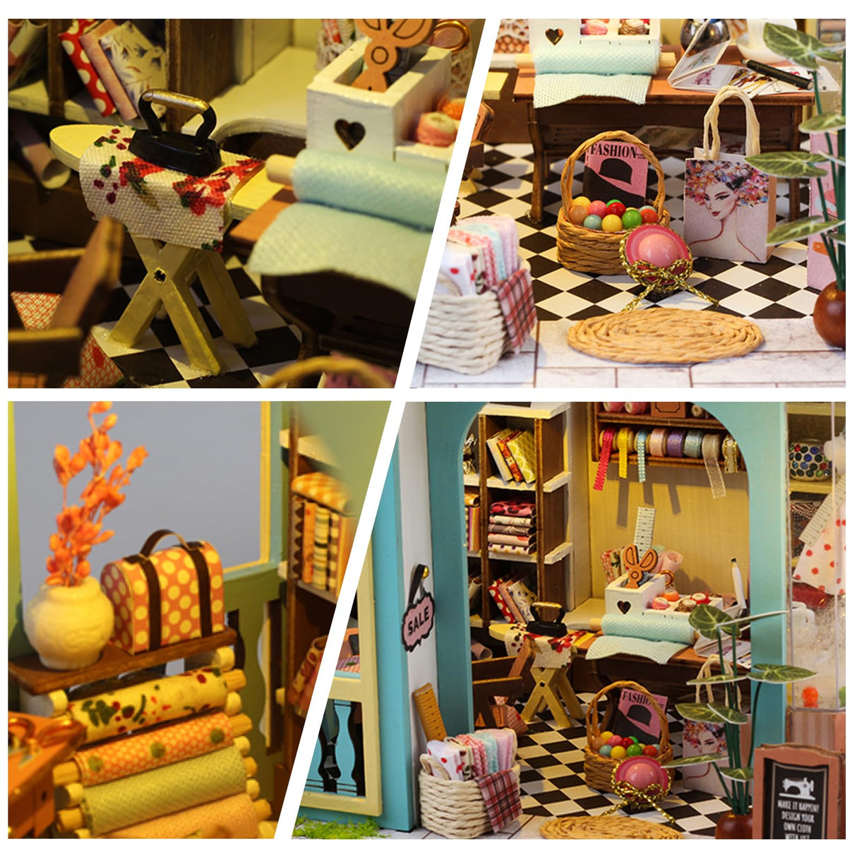 DIY Miniature House Kit,Tailor Shop Dollhouse Miniature Kit with LED & Furniture,Mini Diorama House Building Kit for Adults,3D Wooden Craft Tiny House Mini Model Kit,Home Decor Family Birthday Gifts FLYNOVA