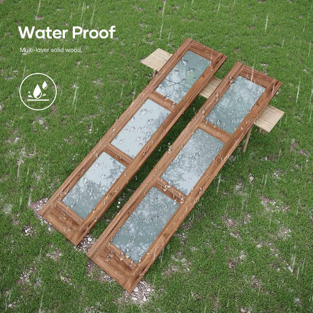 FREDBECK Double 18 x 84 inch Glass Barn Doors 36inch Barn Door with 6.6FT Hardware Kit & Handle Included,3-Panel Frosted Glass,LVL Wood Panel,Water-Proof PVC Surface,Pre-Drilled Holes,Need Assembly FREDBECK