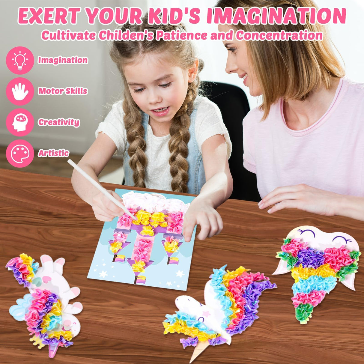 Lonfliness 8PCS Poke-in Craft and Art Kit for Kid Unicorn Theme No-Mess Fabric Sewing Art Girls Boys 4-12 Puzzle Puncture Painting DIY Pastel Rainbow Toy Gift for Creative Activity Game Birthday Party Lonfliness