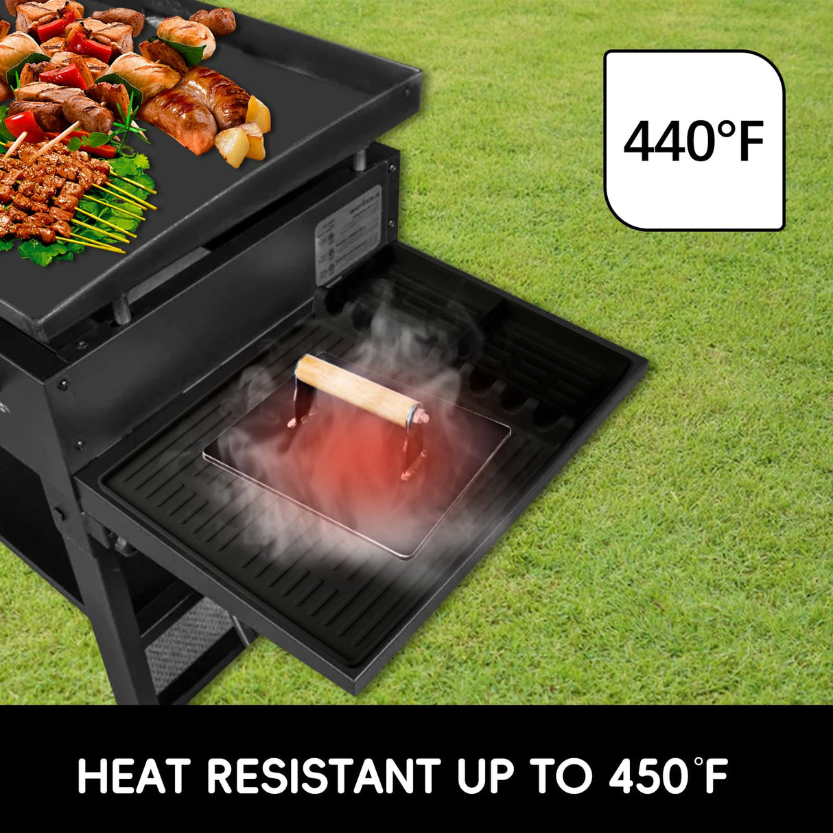 LittlesJoy Silicone Grill Barbeque Mat Fit for Blackstone,Large Spatula Tools Mat with Drip Pad, Silicone Griddle Mat for Outdoor Cooking, Kitchen Counter(Dark Grey) LittlesJoy