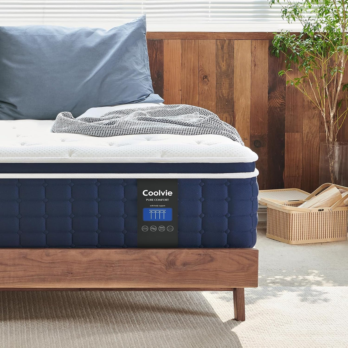 Coolvie Mattresses Queen Size, 12 Inch Supportive Foam Hybrid Mattress in a Box, Individual Pocket Springs for Cooler Sleep & Minimal Motion Transfer, Medium Firm for Back Sleeper 100-Night Trial Coolvie