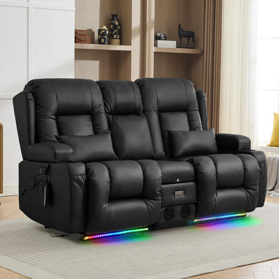 TUNYI Wall Hugger Power Loveseat Recliner - Reclining Loveseat with Console Theater Seating RV Recliner Sofa with USB/Outlet/Speaker/Cup Holder/LED Light/Storage (Black)