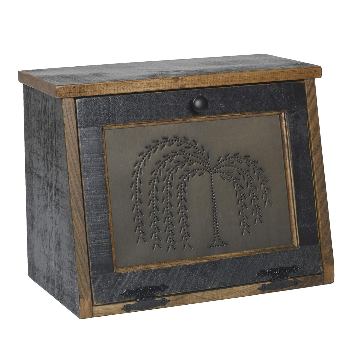 Amish Valley Products Rustic Wood Bread Box Large Kitchen Counter Storage Punched Willow Tin Primitive décor Interior Shelf Wooden Country Farmhouse Breadbox (Antique Black) AMISH VALLEY PRODUCTS