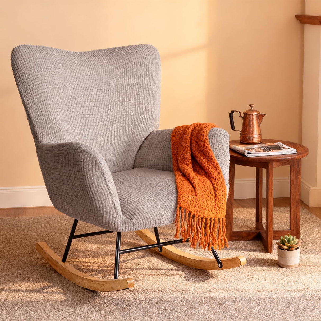 Dipurman Nursery Rocking Chair Cover,1 Piece Glider Chairs Cover Slipcovers,Soft with Elastic Bottom Spandex Jacquard Small Checks,Furniture Protector Washable,Light Gray Dipurman