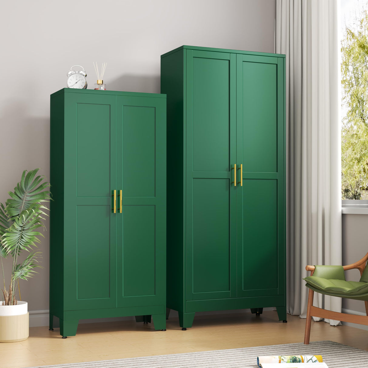 pozdeg 75” Tall Pantry Cabinet, Metal Kitchen Storage Cabinet with 2 Doors and 5 Adjustable Shelves, White Storage Cabinet Cupboard for Kitchen, Dining Room, Living Room and Bathroom (Green) pozdeg