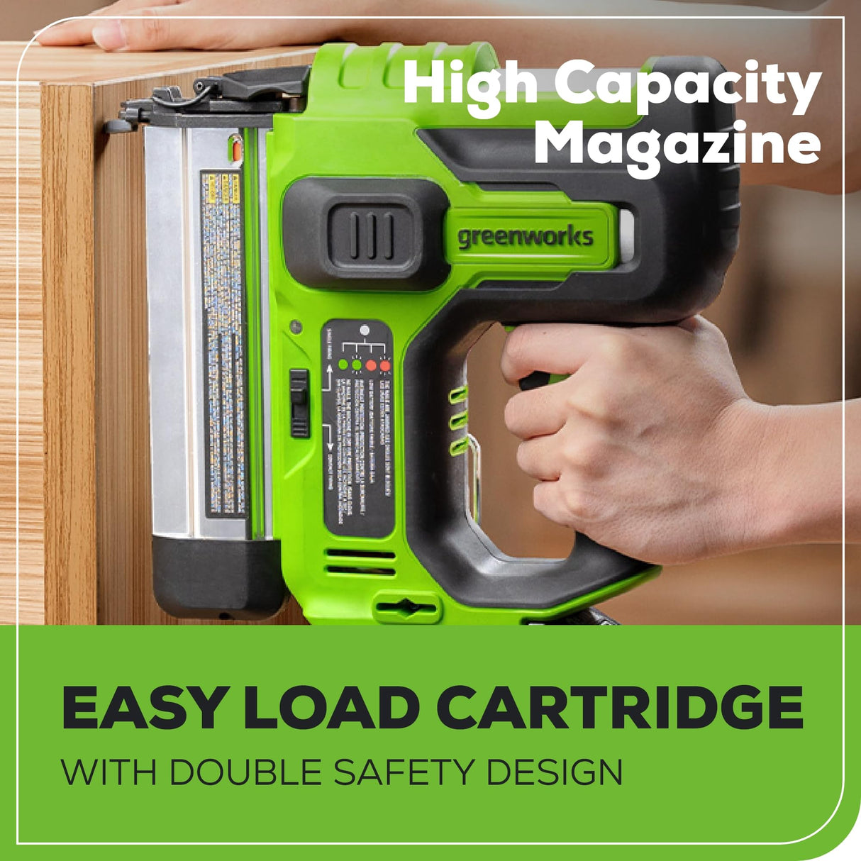 Greenworks 24V 18 Gauge Brushless Brad Nailer Gun, Cordless Finish Nailer, Staple Gun Cordless with 2Ah Battery and 2A Charger Greenworks