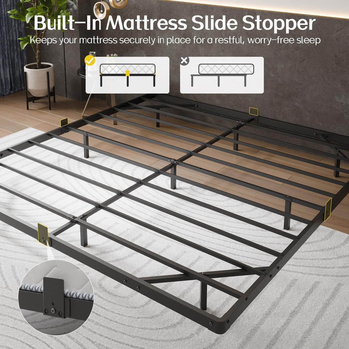 Liians King Size Floating Bed Frame with Smart LED Lights and USB Charging Station, Modern Sturdy Metal Platform, Noise Free, No Box Spring Needed Easy Assembly Liians