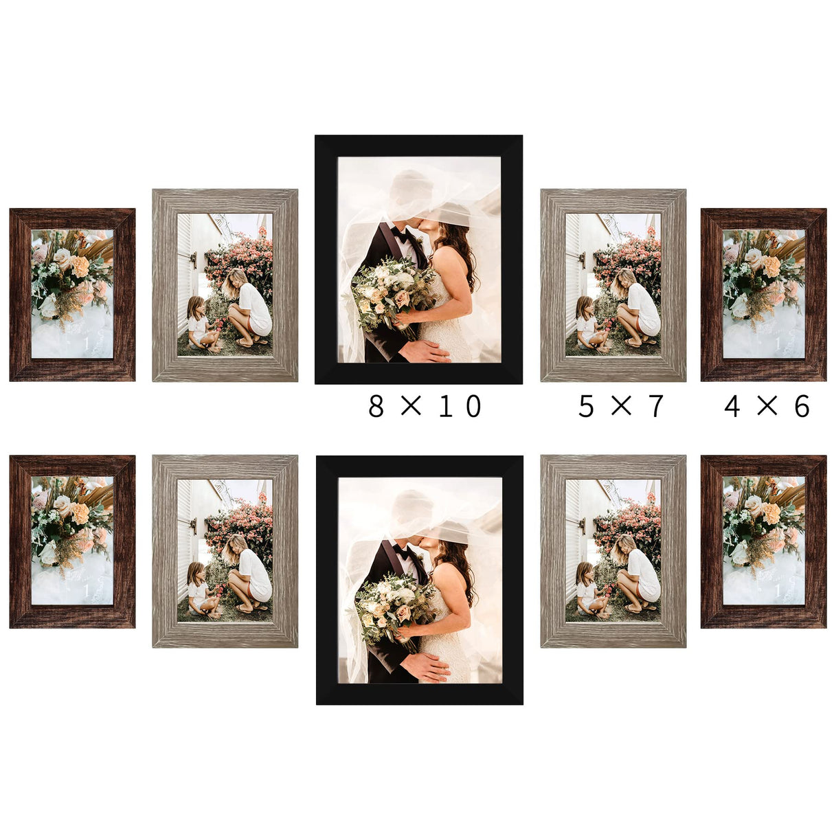 LUCKYLIFE Picture Frame Set 10-Pack, Gallery Wall Frame Collage with 8x10 5x7 4x6 Frames in 3 Different Finishes LUCKYLIFE