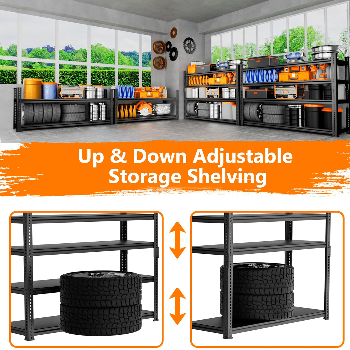 Storage Shelves Heavy Duty 2 PCS,60" L x 24" W x 78" H Garage Storage Shelves Unit Loads 3700LBS, 5-tier Adjustable Metal Industrial Utility Shelf Rack for Kitchen, Laundry Room, Warehouse, Basement ROOMTEC
