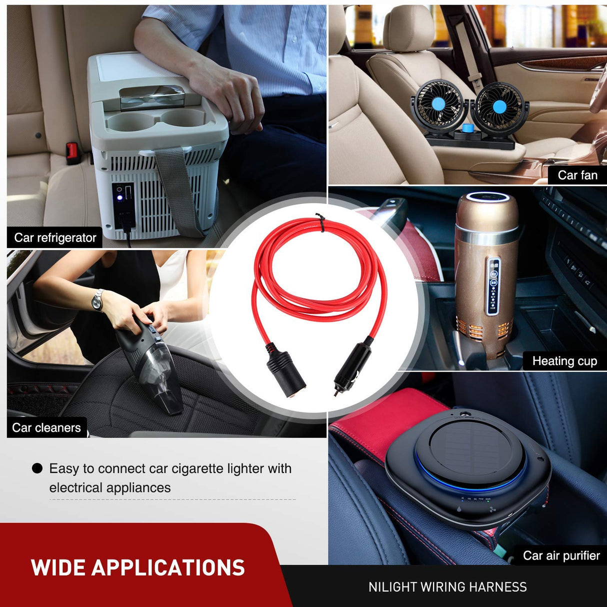 Nilight Cigarette Lighter Extension Cord Cable Heavy Duty 6ft 12V/24V Car Charger with Cigarette Lighter Plug Cigarette Lighter Socket,2 Years Warranty Nilight