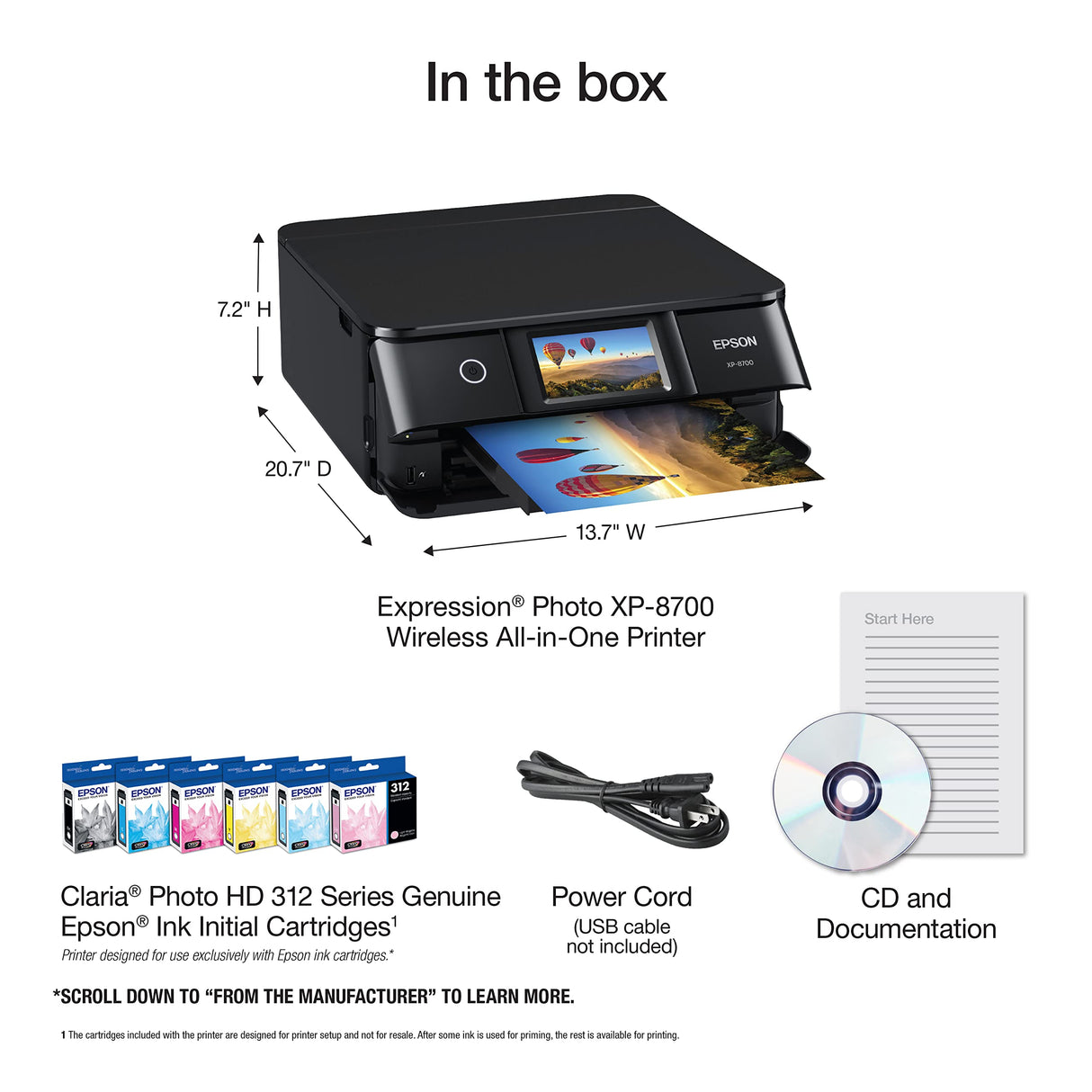 Epson Expression Photo XP-8700 Wireless All-in-One Printer with Built-in Scanner and Copier and 4.3" Color Touchscreen, Black Epson
