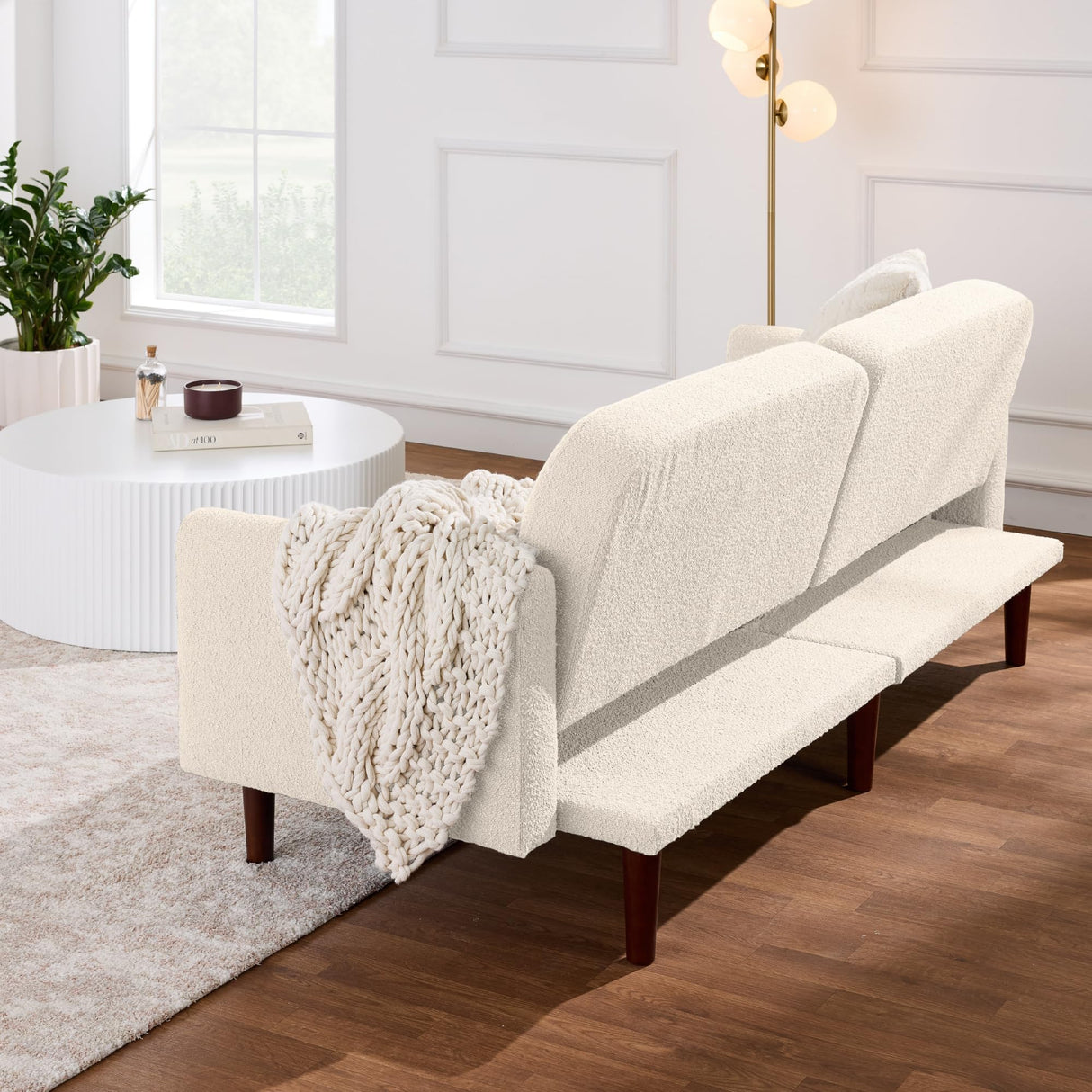 Best Choice Products 77" Mid Century Modern Boucle Loveseat Sofa, Couch, Convertible Sofa Sleeper Bed w/Real Wood, Removable Armrest - Ivory Best Choice Products