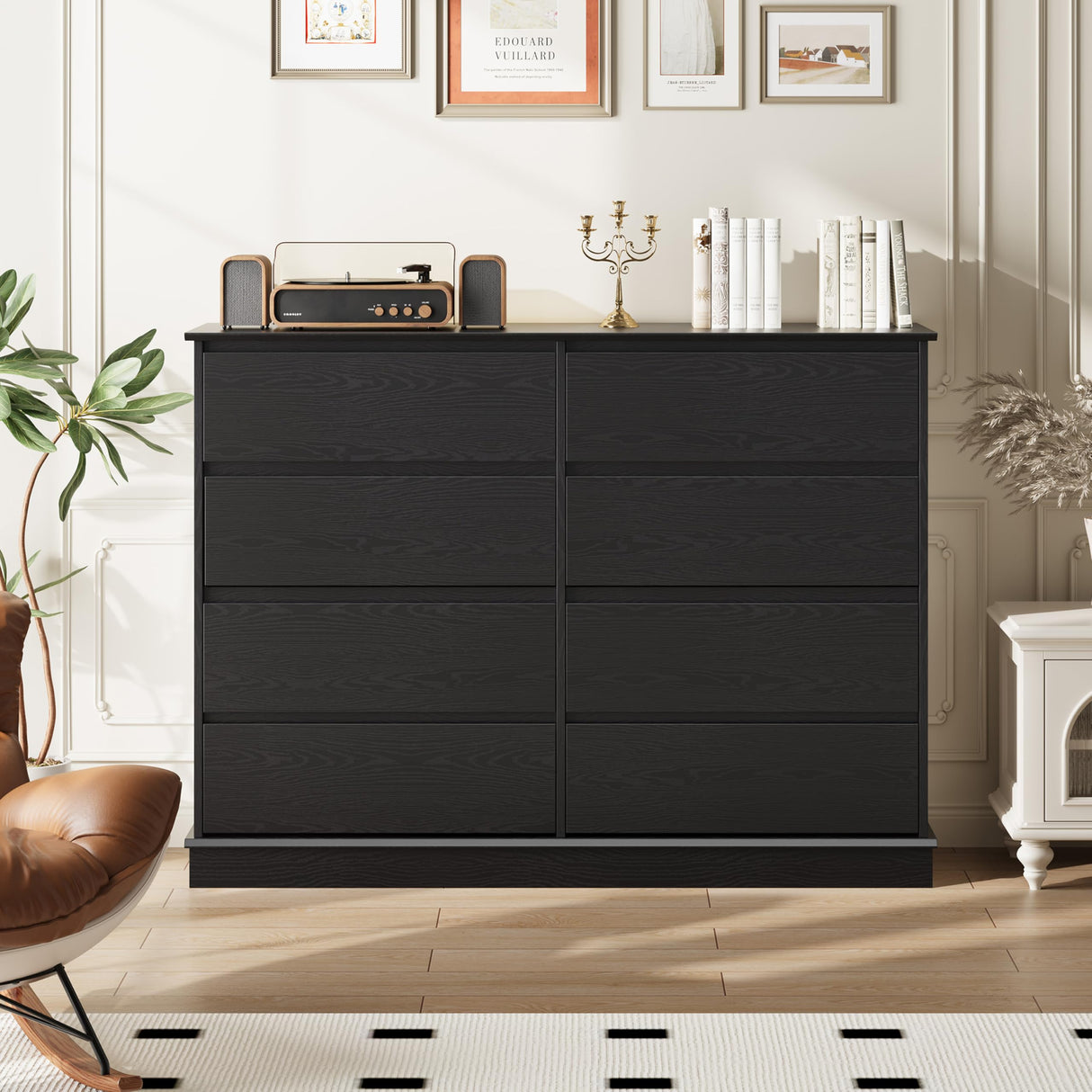Black 8 Drawer Dressers for Bedroom, Chest of Drawers with Deep Drawers, Large Double Dresser for Closet with Wide Top, Horizontal Wooden Dresser for Living Room, Hallway, Kids Room GarveeHome