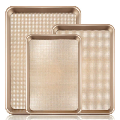 Vinino Baking Sheet Set of 3, Cookie Sheets For Baking with Square Texture Pattern, Thicker Carbon Steel Non-stick Baking Pan Half/Quarter/Jelly Roll Pans Tray for Oven