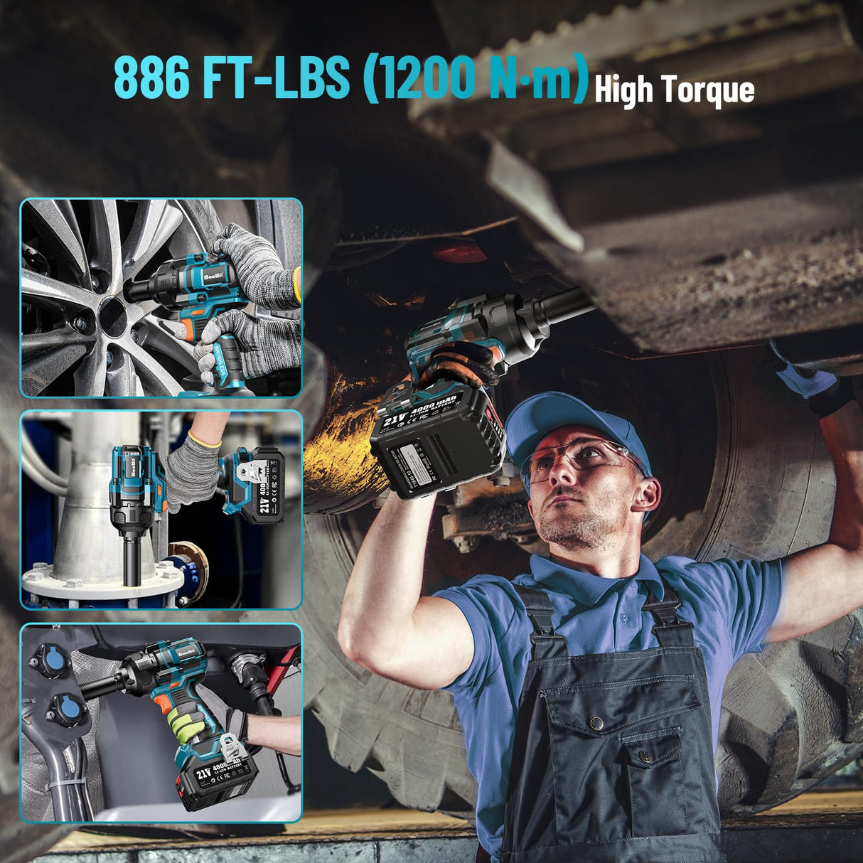 SEESII Impact Wrench 900 FT-LBS(1200N.m) 2900IPM 1/2 Impact Gun High Torque Electric Cordless Impact Wrench with 21V 2x4.0Ah Battery 5 Sockets and Case for Home Car Truck Tire Lug Nut Removal Tool Set Seesii