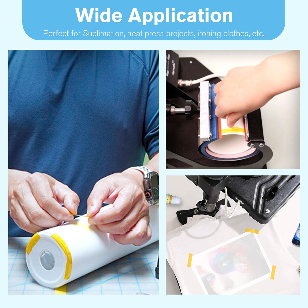 A-SUB Heat Resistant Tape for Sublimation,No Residue 2 Rolls 10mmX33m 108FT,Heat Transfer High Temperature Tape for Heat Press A-SUB