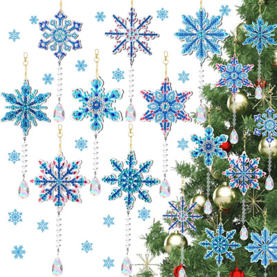 DIYDEC 8pcs Christmas Snowflake Diamond Art Painting Kits Double Sided 5D Diamond Snowflake Painting Wind Chimes Tags Crystal Hanging Ornament Pendant for Xmas Winter Decor Diamonds Art DIY Crafts
