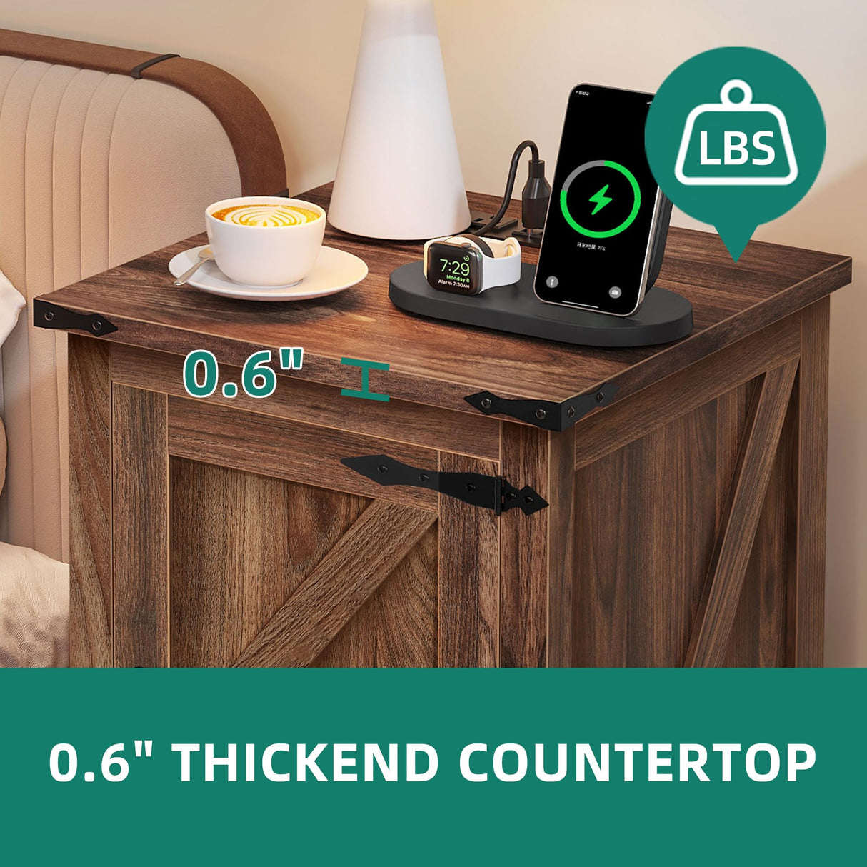 YITAHOME Farmhouse End Table Living Room, Side Table with Charging Station & Adjustable Storage Shelf, Nightstand Bedside Table Coffee Table for Bedroom, Living Room, Walnut YITAHOME