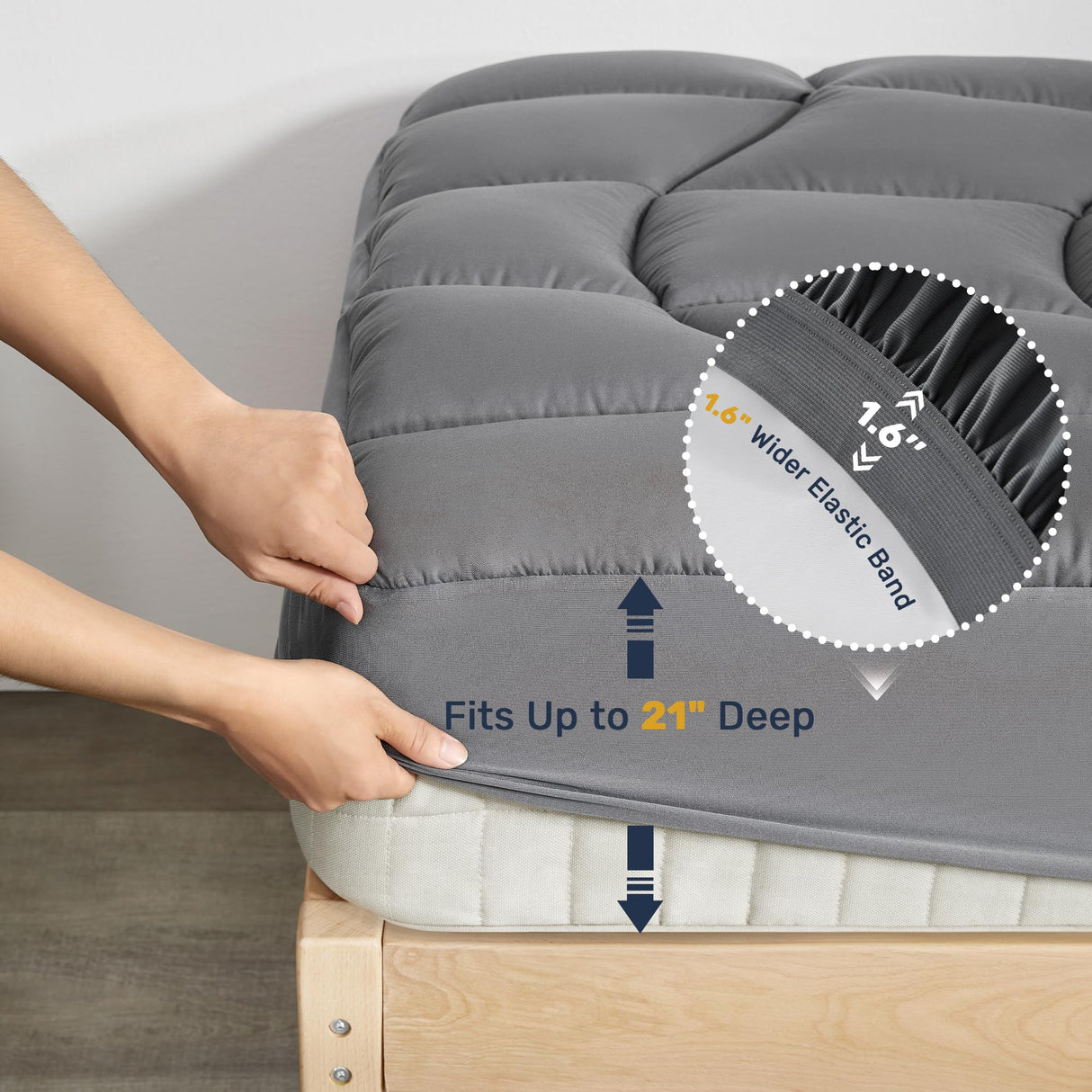 Full Mattress Pad Waterproof - Ergonomic Quilted Fitted Full Mattress Topper, 5-Layers Noiseless Washable Mattress Protector Cover with 8"-21" Deep Pocket (Grey, 54x75) UNIKOME