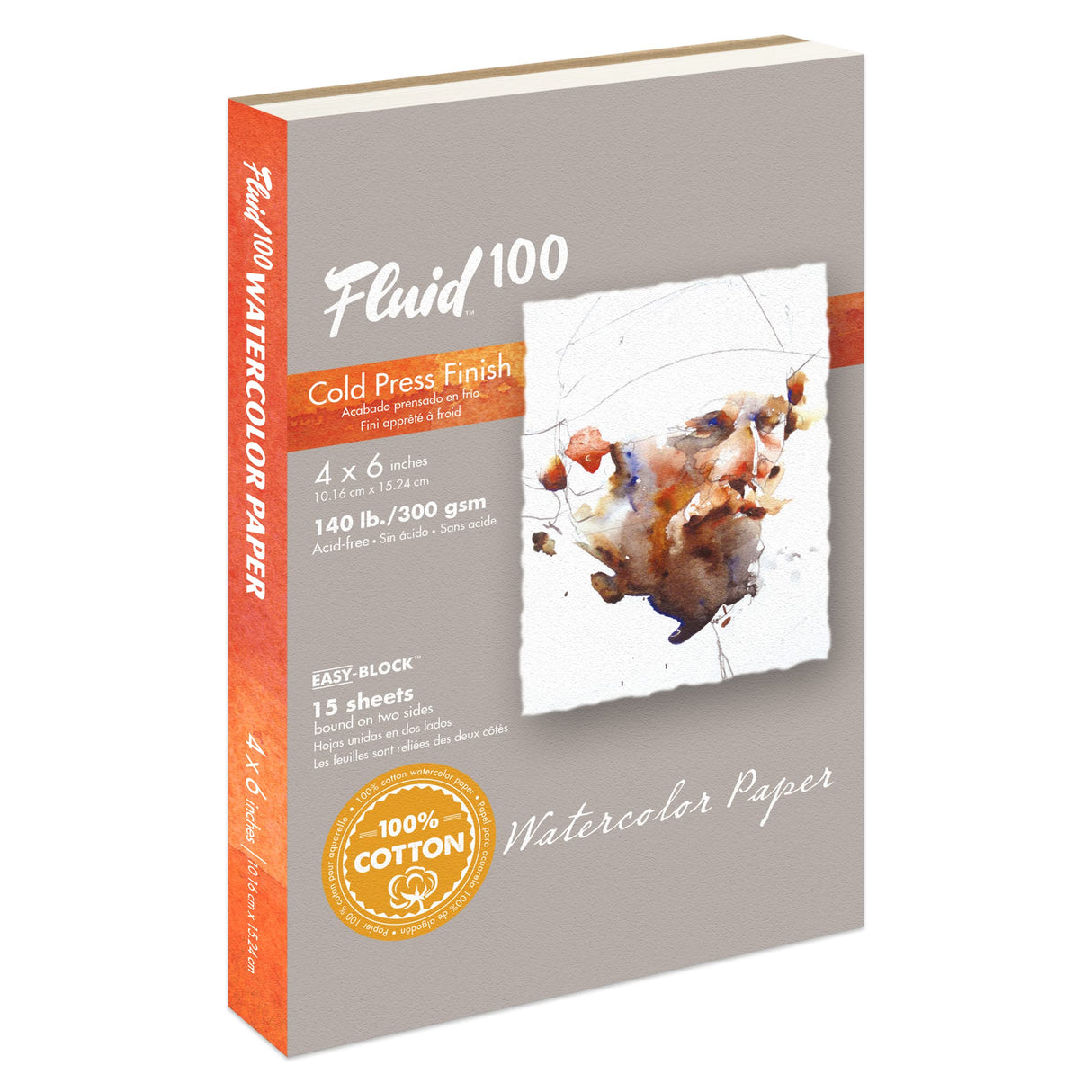 Speedball Art Products, 811202, Fluid 100 100% Cotton Artist Watercolor Paper, 4 x 6 inch Block, 140 lb Cold Press Speedball