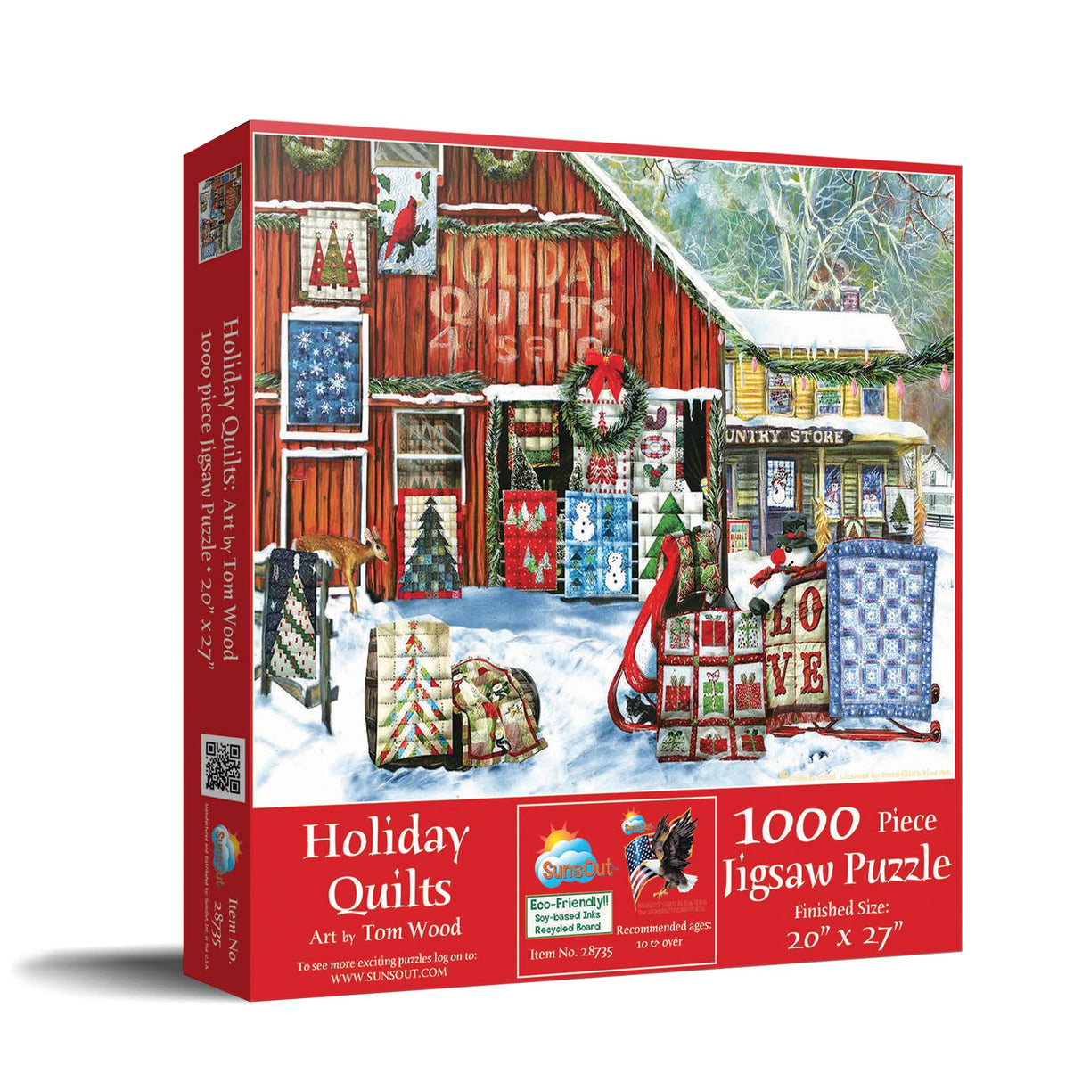 SUNSOUT INC - Holiday Quilts - 1000 pc Jigsaw Puzzle by Artist: Tom Wood - Finished Size 20" x 27" Christmas - MPN# 28735 SunsOut
