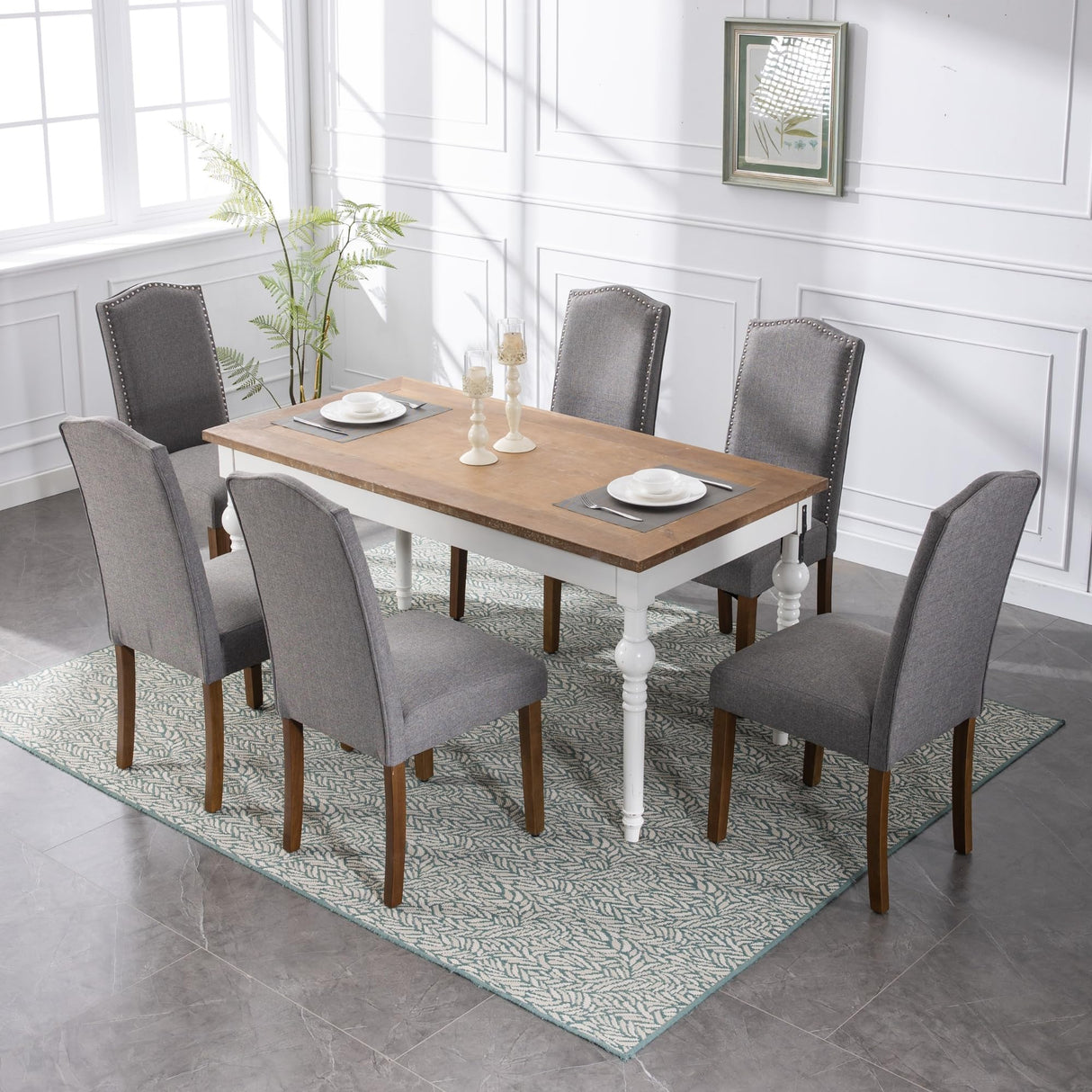 Snugway Stylish Upholstered Parsons Nailhead Trim and Sturdy Solid Wood Legs Dining Chairs, Set of 2, Smoky Grey Snugway