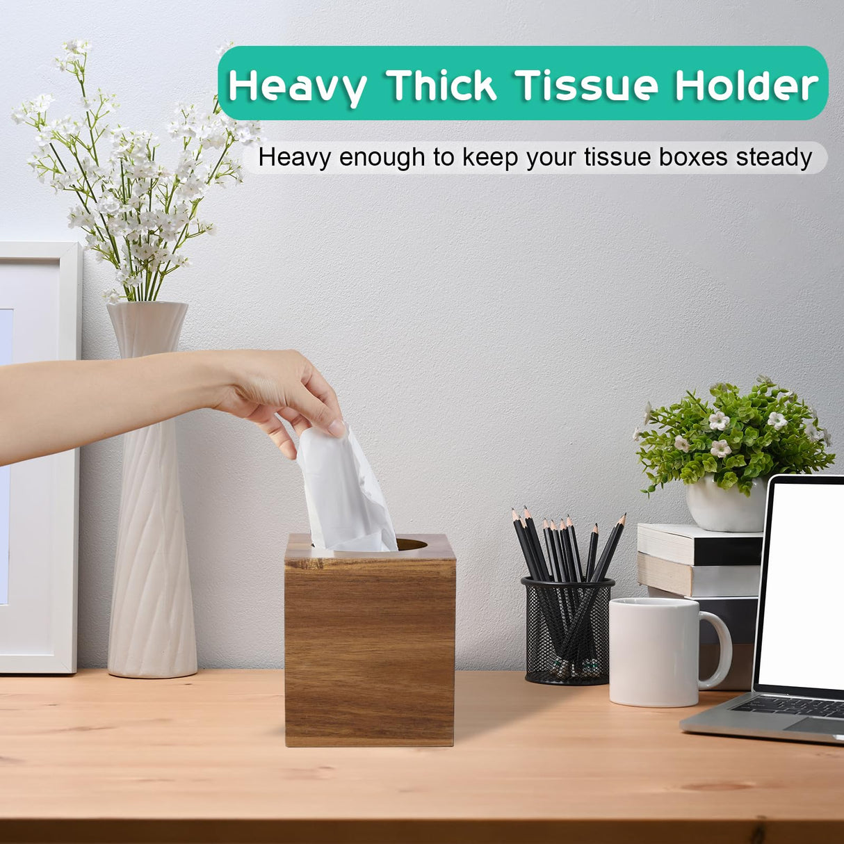 ALELION Tissue Box Cover Square - Acacia Wood Tissue Box Holder for Tabletop Night Stands Bathroom Office - Decorative Facial Cube Tissue Box Cover for Modern Farmhouse Decor ALELION