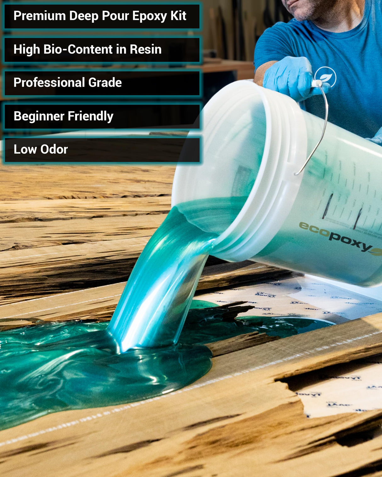 EcoPoxy FlowCast Deep Pour Epoxy Resin Kit - 1.59 Gal / 6L: UV/Yellowing Resistant, Bio-Based Resin | Water Clear Epoxy for River/Ocean Tables and Other Deep Casting Bubble Free Epoxy Projects EcoPoxy